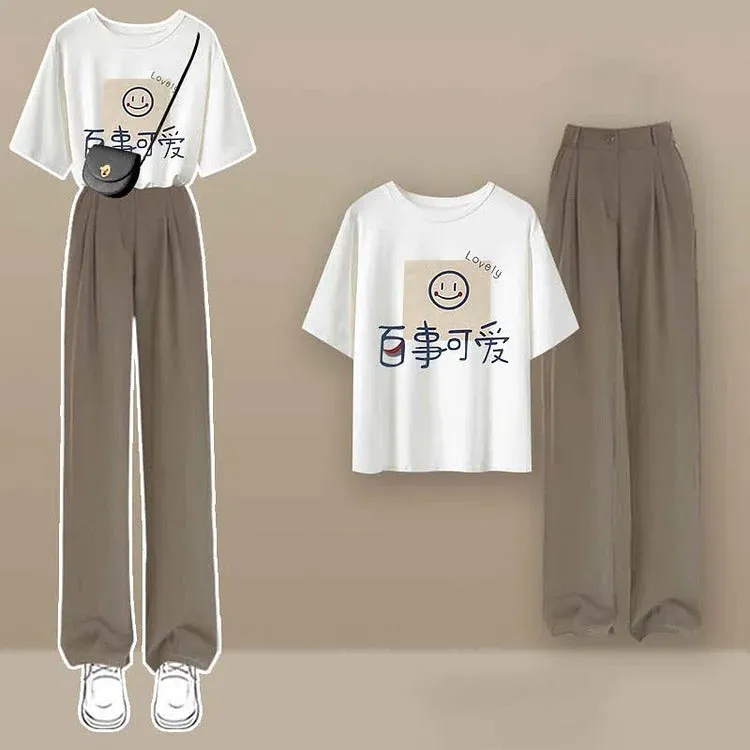 Chic Colorblock Crop Top T-Shirt Casual Pants Two Piece Set