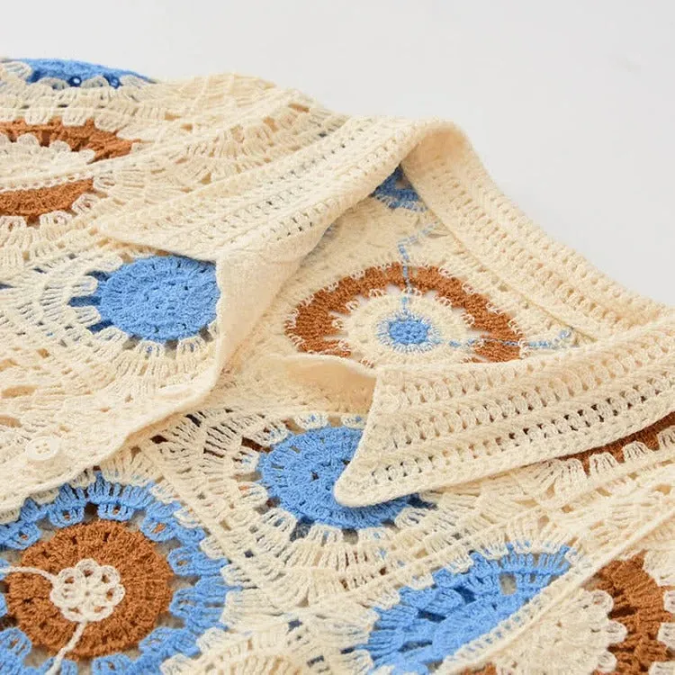 Chic Crochet Hollow Shirt Fringed Split Denim Pants Two Piece Set
