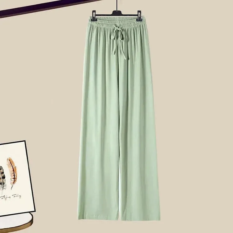 Chic Drawstring Crop Shirt Casual Pants Two Piece Set