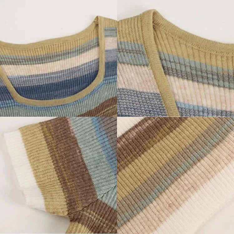 Chic Rainbow Striped Colorblock Short Sleeve T-Shirt