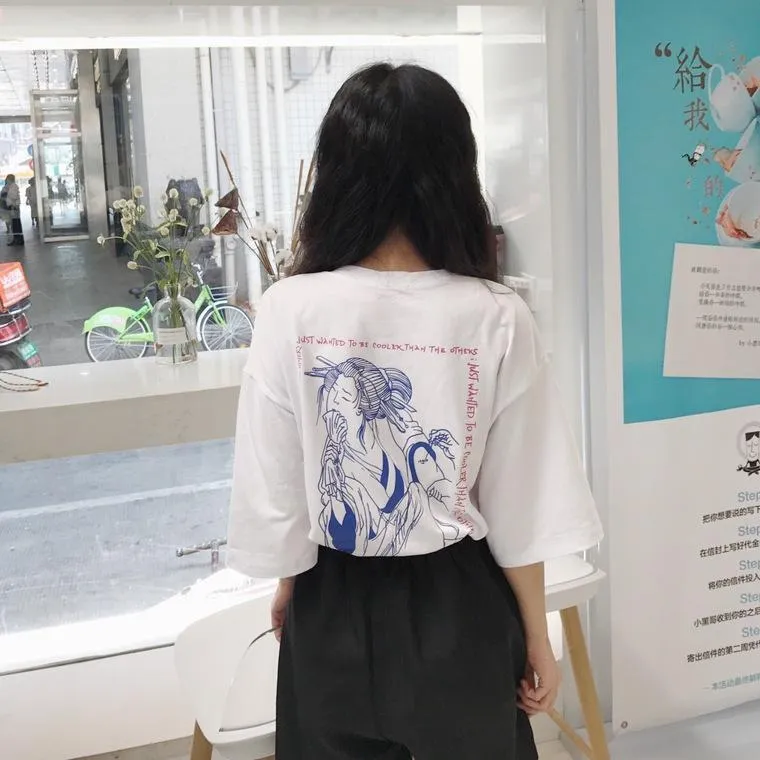 Chinese Woman Back Grunge Print Oversized T-Shirt