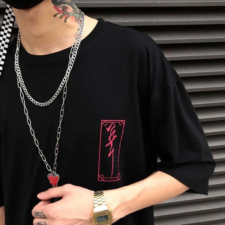 Chinese Woman Back Grunge Print Oversized T-Shirt