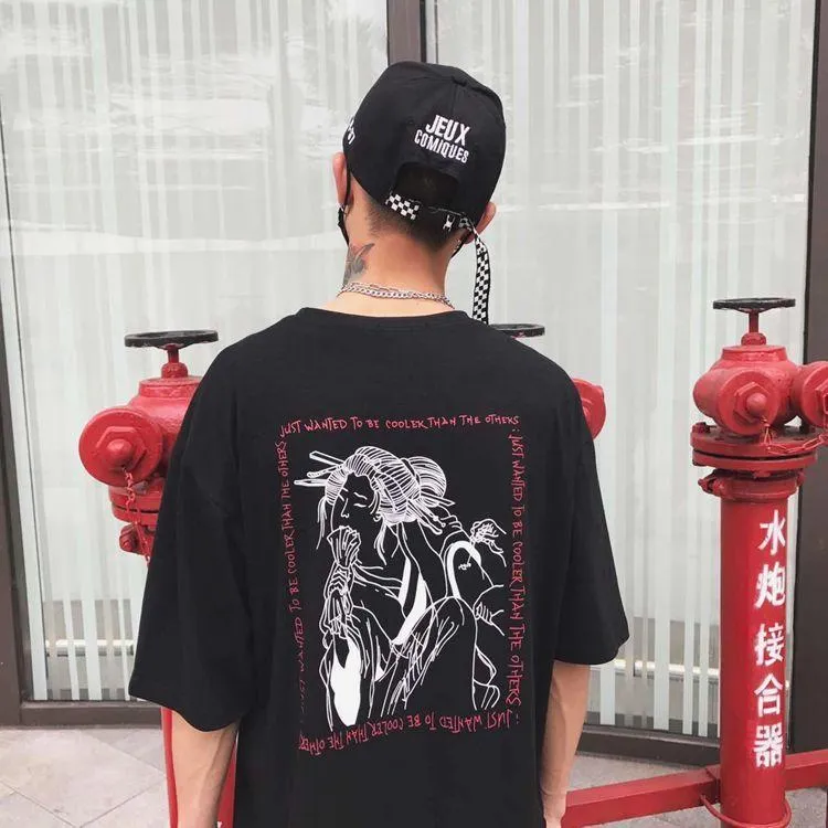 Chinese Woman Back Grunge Print Oversized T-Shirt