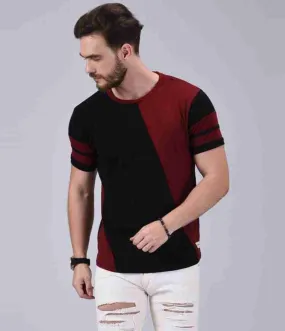 Color Block Maroon Black T-shirt