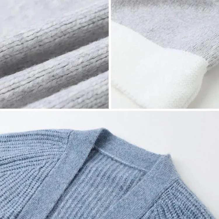 Colorblock Cardigan Sweater Shirt Casual Pants Three Piece Set