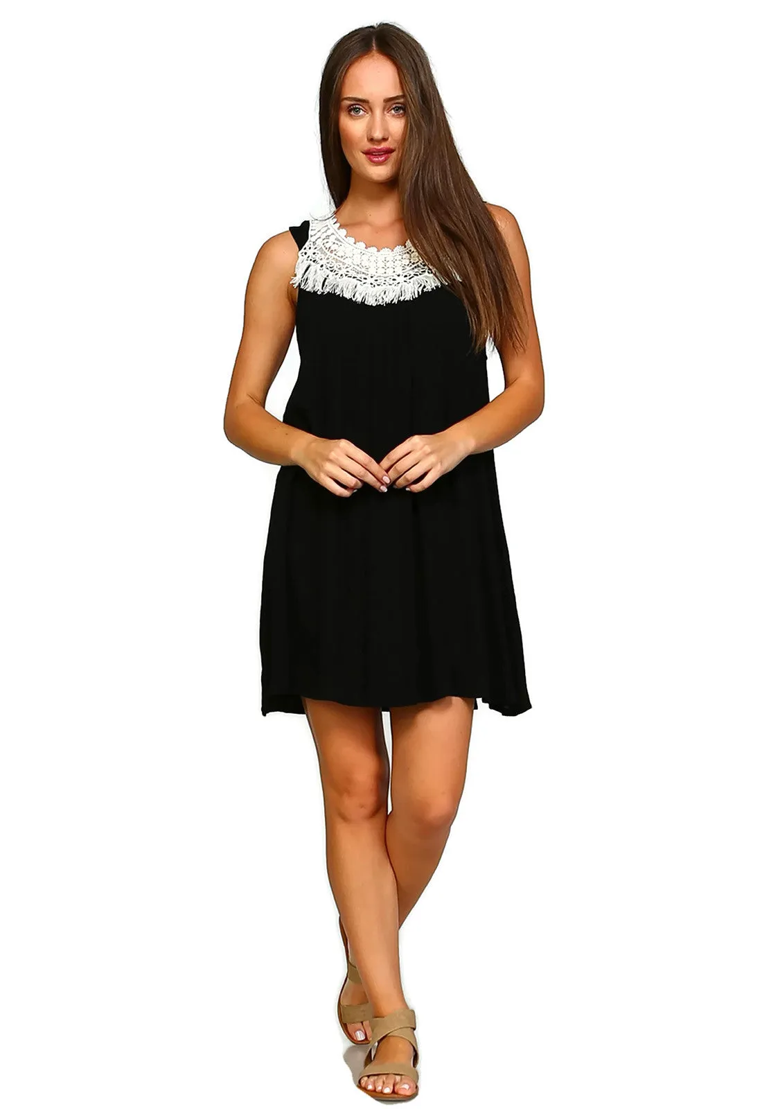 Crochet Fringe Dress, Black