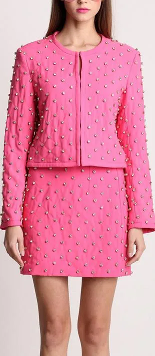 Crystal Embellished Cotton & Cashmere Jacket & Skirt Set