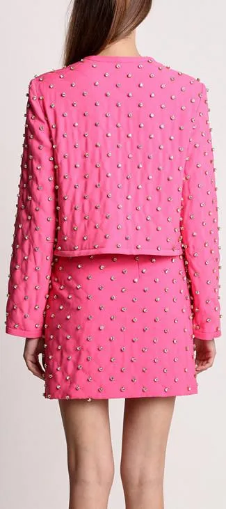 Crystal Embellished Cotton & Cashmere Jacket & Skirt Set