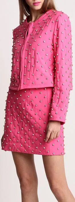 Crystal Embellished Cotton & Cashmere Jacket & Skirt Set