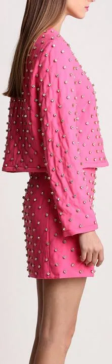 Crystal Embellished Cotton & Cashmere Jacket & Skirt Set