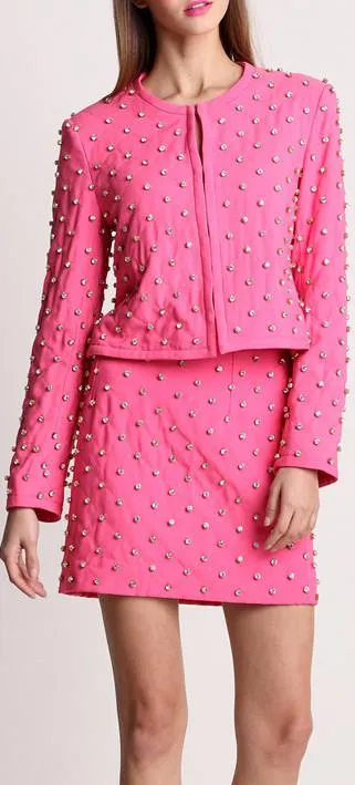 Crystal Embellished Cotton & Cashmere Jacket & Skirt Set