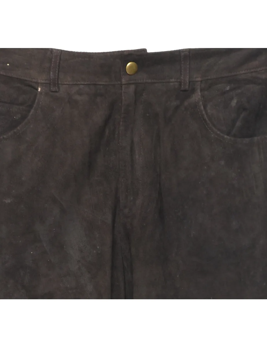 Dark Brown High Waist Suede Trousers - W30 L33