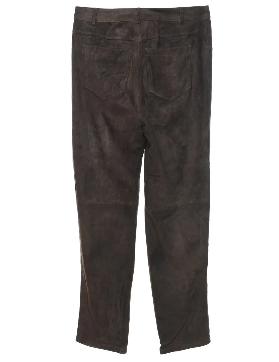Dark Brown High Waist Suede Trousers - W30 L33