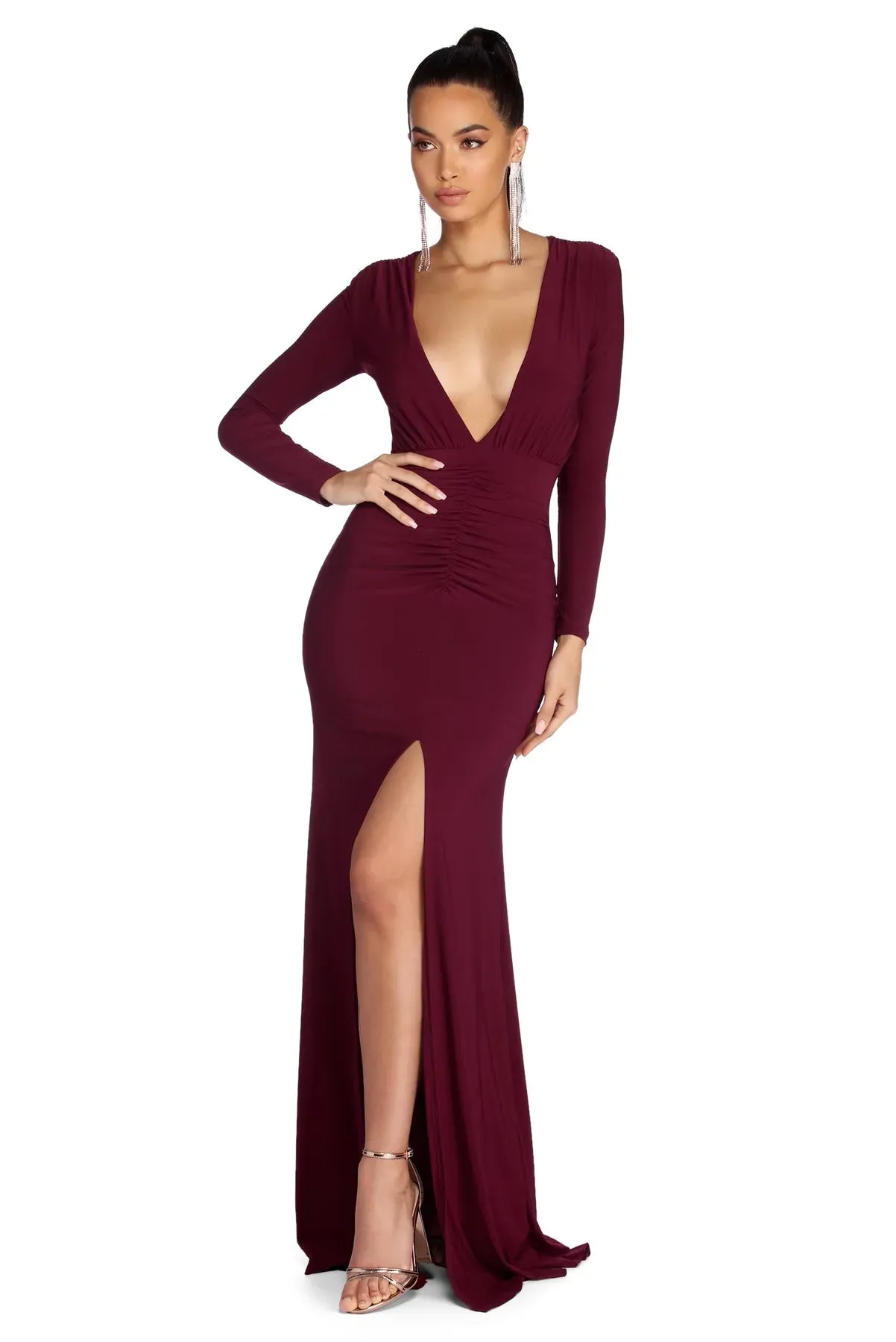 Denise Formal Plunging Ruched Dress