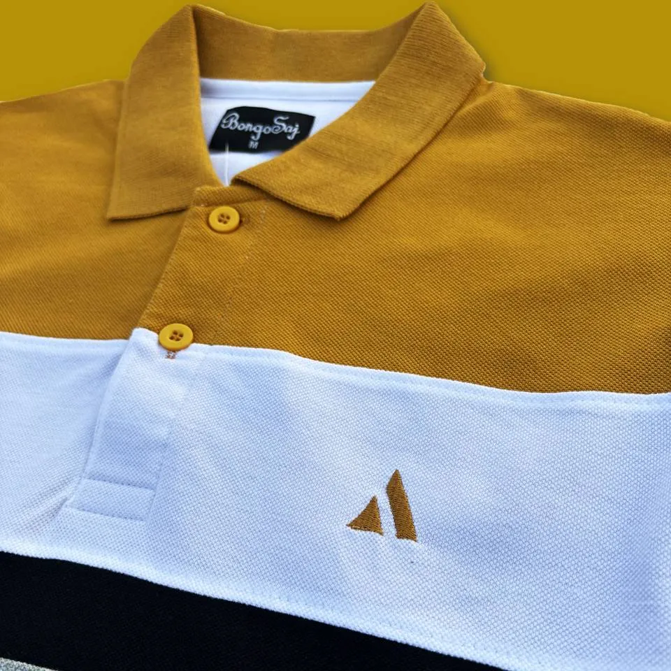 Dijon Yellow White Gray with Black stripe Polo T-Shirt
