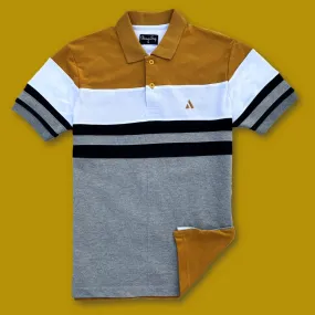 Dijon Yellow White Gray with Black stripe Polo T-Shirt
