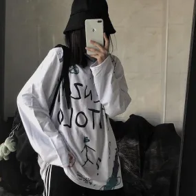 Drawings Print Tumblr Grunge Oversized Long Sleeve T-Shirt