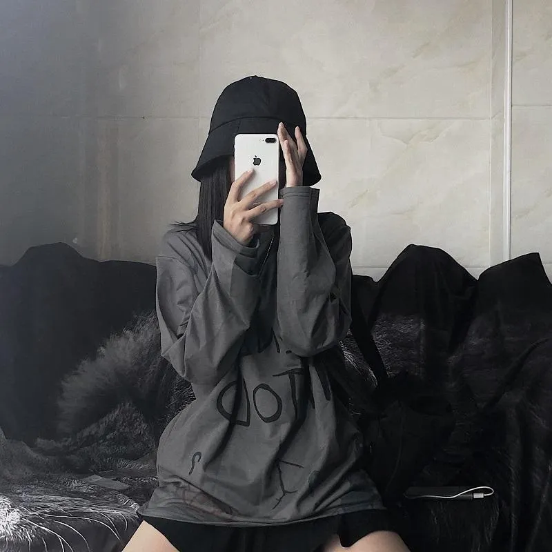 Drawings Print Tumblr Grunge Oversized Long Sleeve T-Shirt
