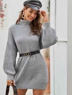 Drop Shoulder Turtleneck Jumper Dress Without Belt