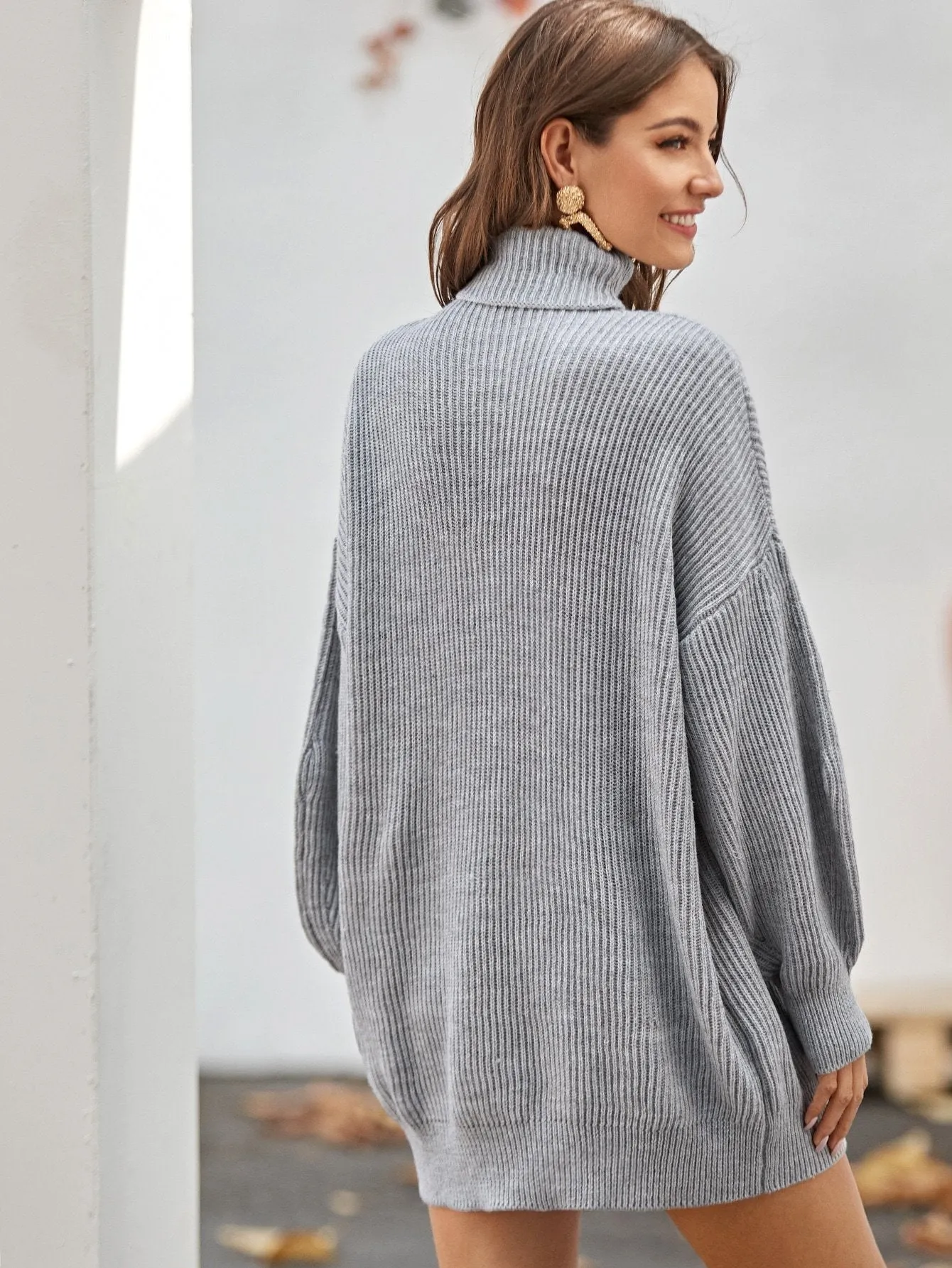 Drop Shoulder Turtleneck Jumper Dress Without Belt