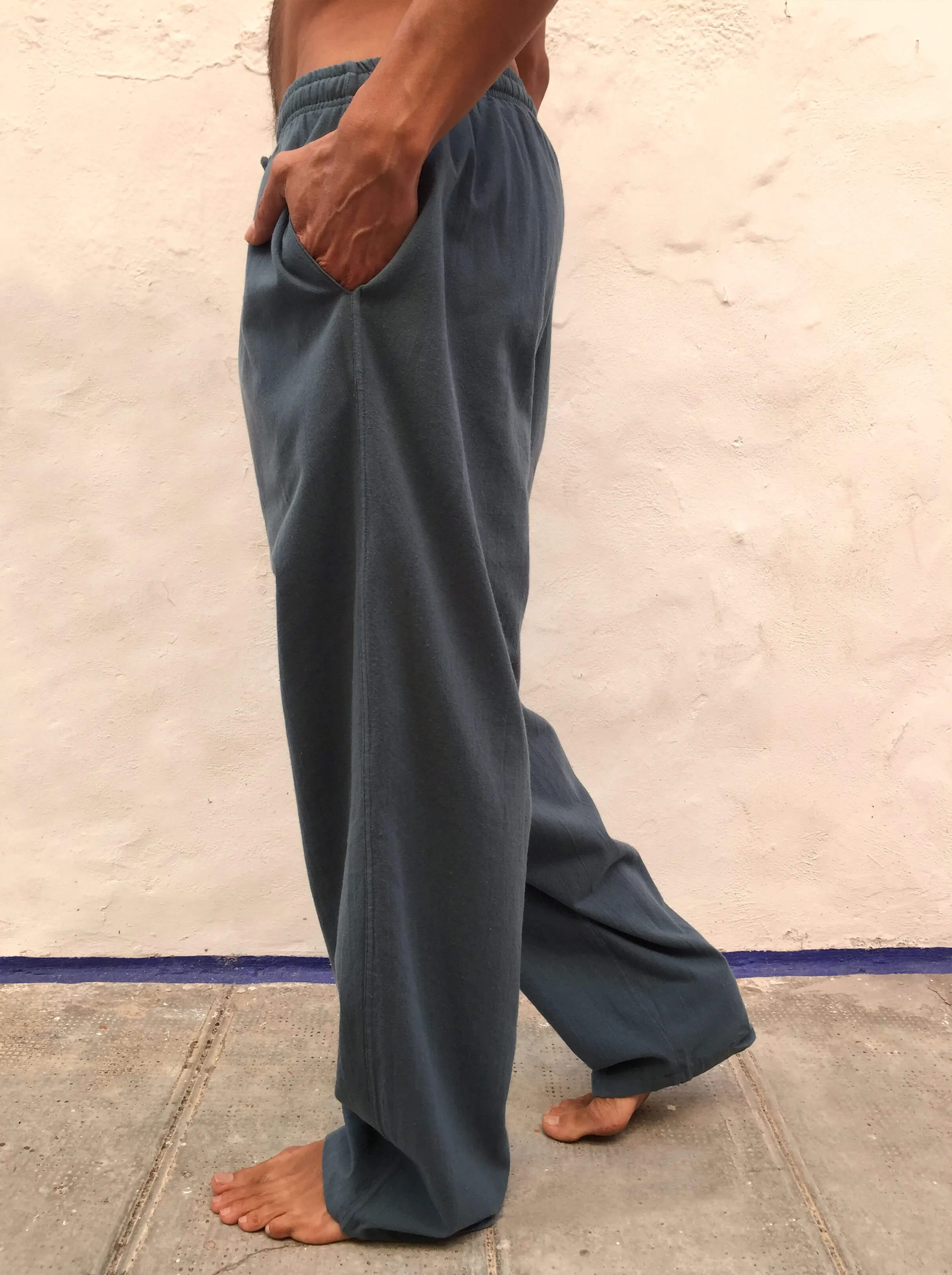 Dusty Blue Cotton Drawstring Pants
