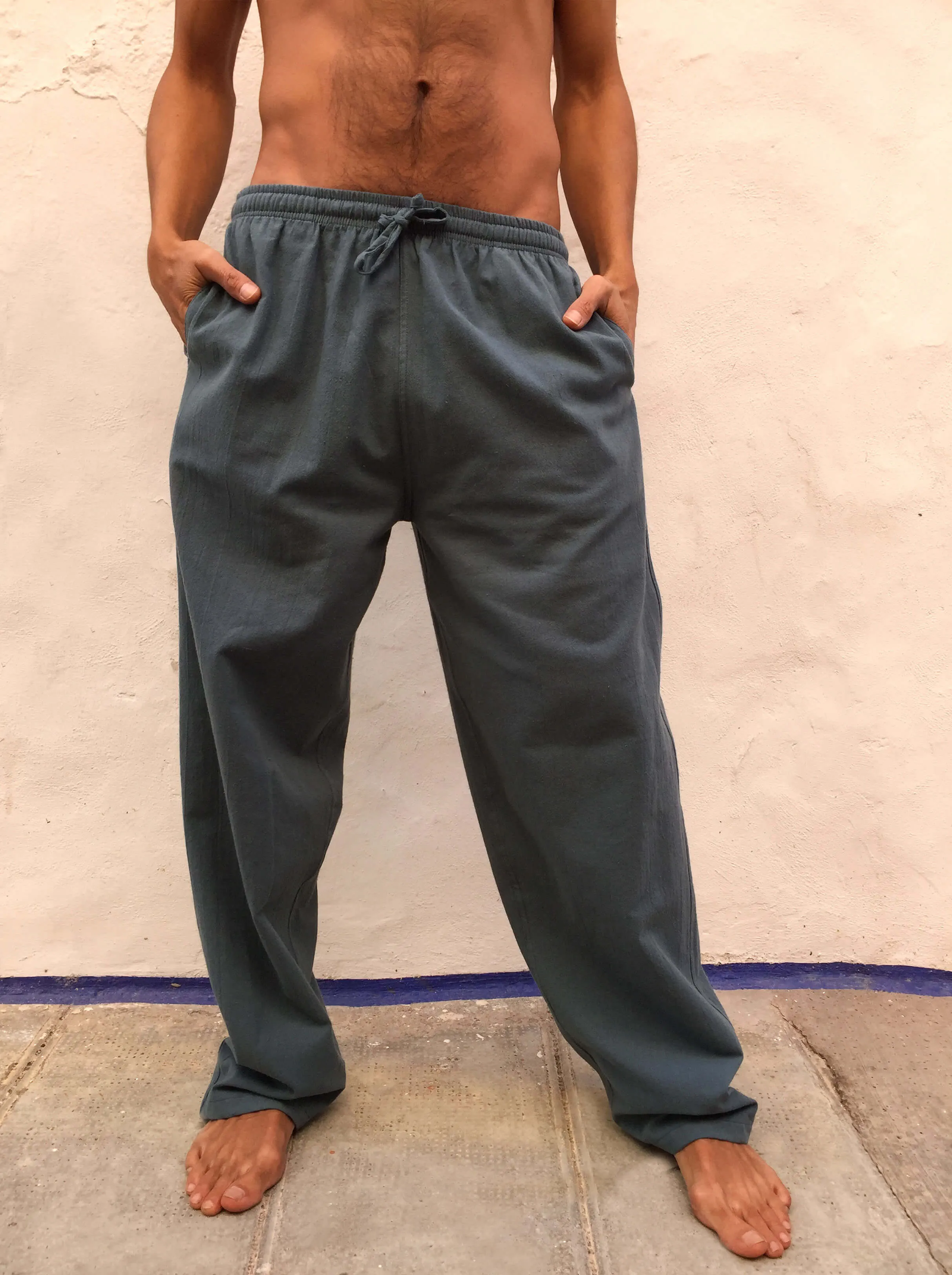 Dusty Blue Cotton Drawstring Pants