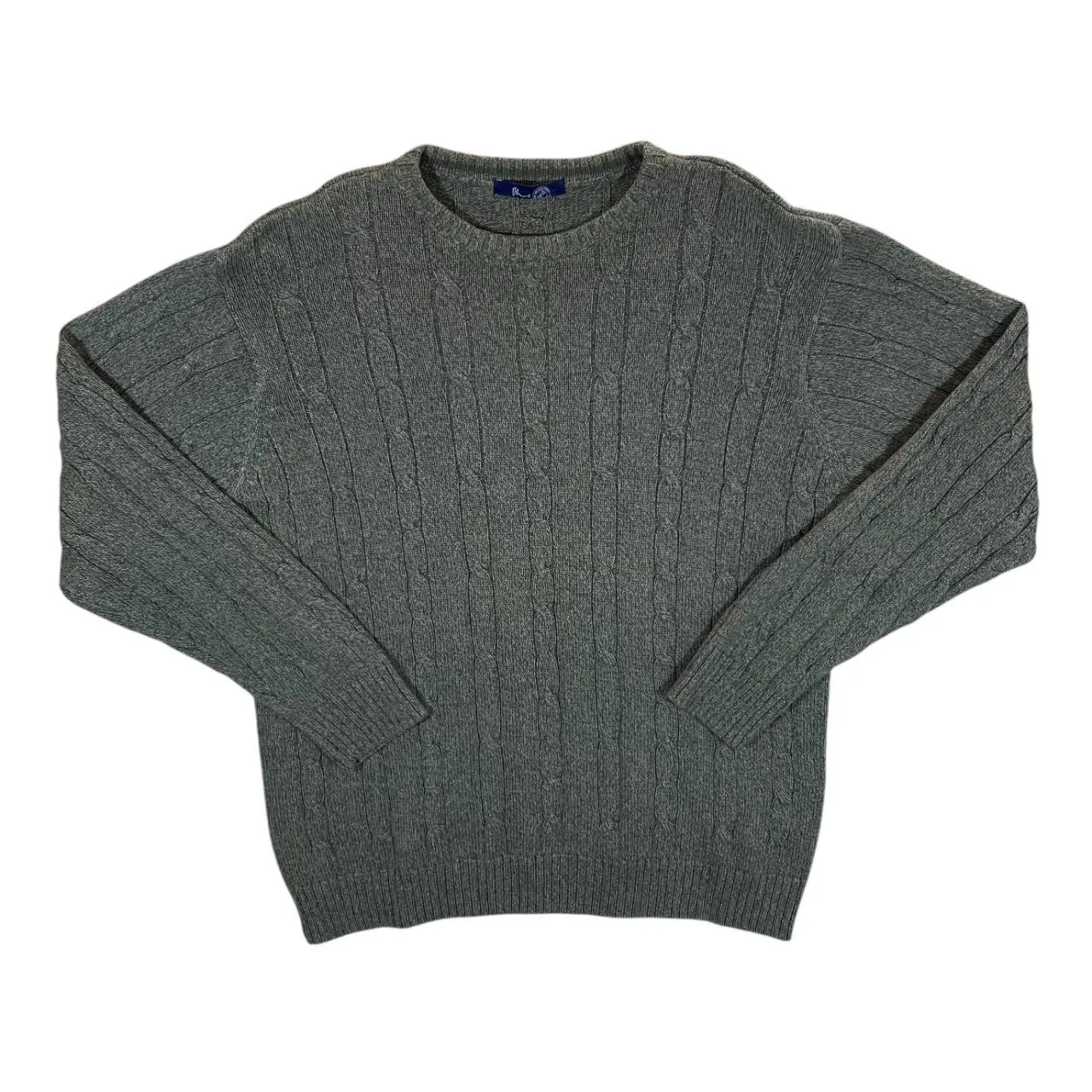 Early 00's BHS Classic Green Cable Knit Cotton Crewneck Sweater Jumper