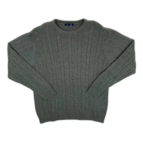 Early 00's BHS Classic Green Cable Knit Cotton Crewneck Sweater Jumper