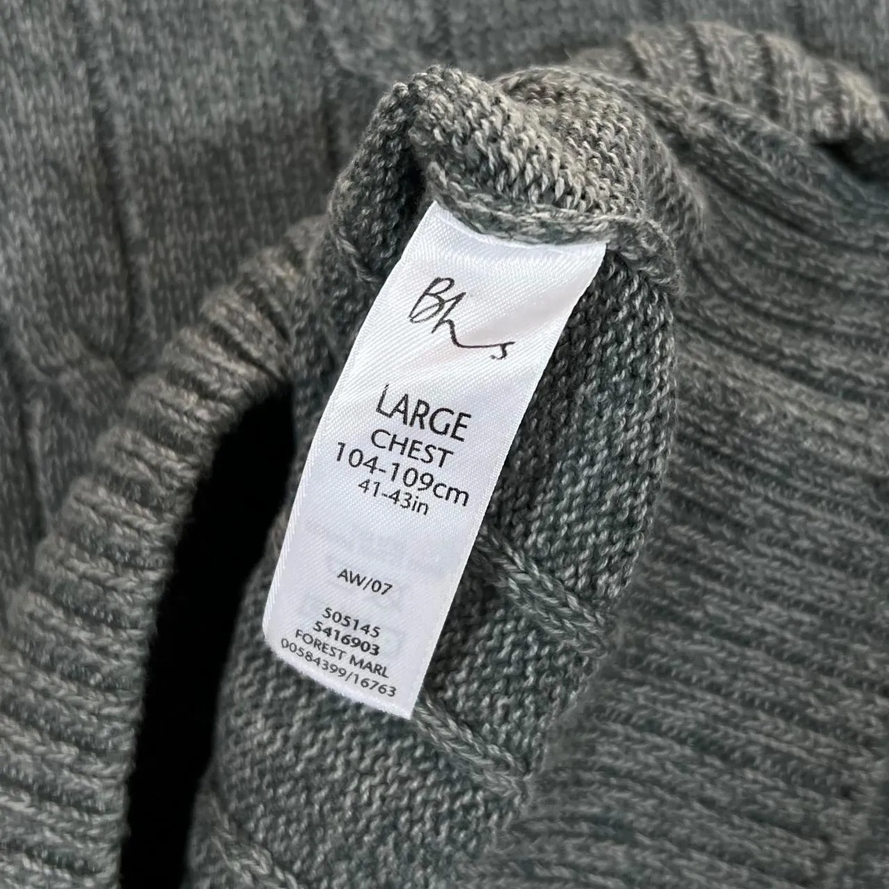 Early 00's BHS Classic Green Cable Knit Cotton Crewneck Sweater Jumper