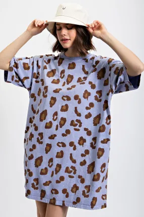 Easel Leopard Animal Print T-Shirt Dress in Peri Blue