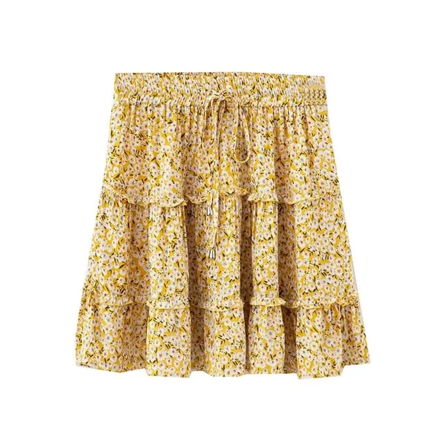 Elastic Waist Ruffle Hem Mini Skirt