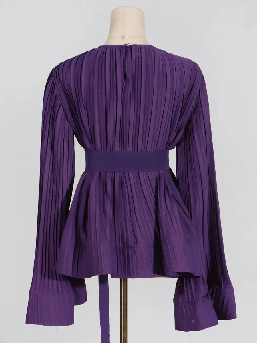 Elegant Long Sleeve Patchwork Ruffles Two-Piece Set