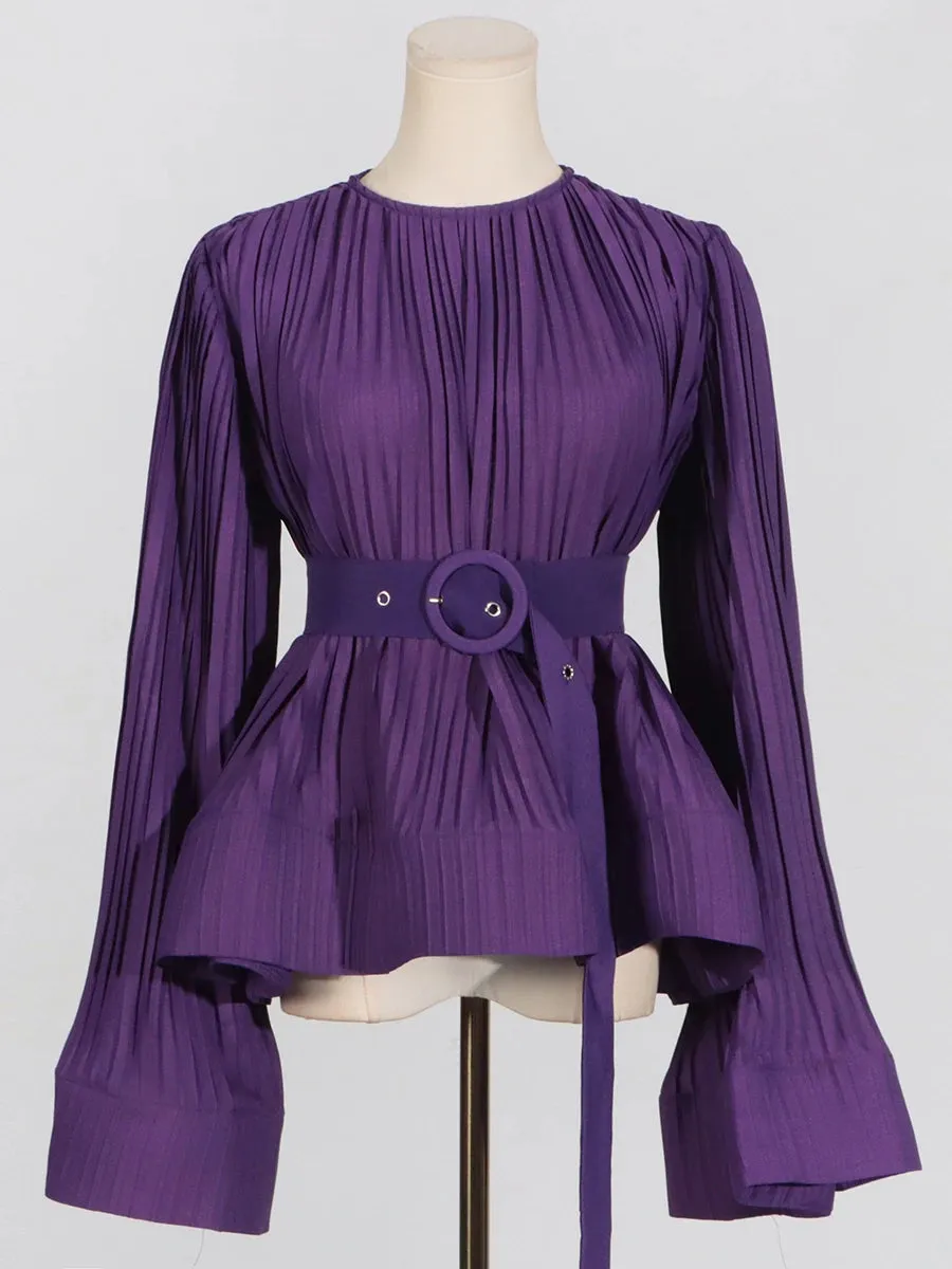 Elegant Long Sleeve Patchwork Ruffles Two-Piece Set
