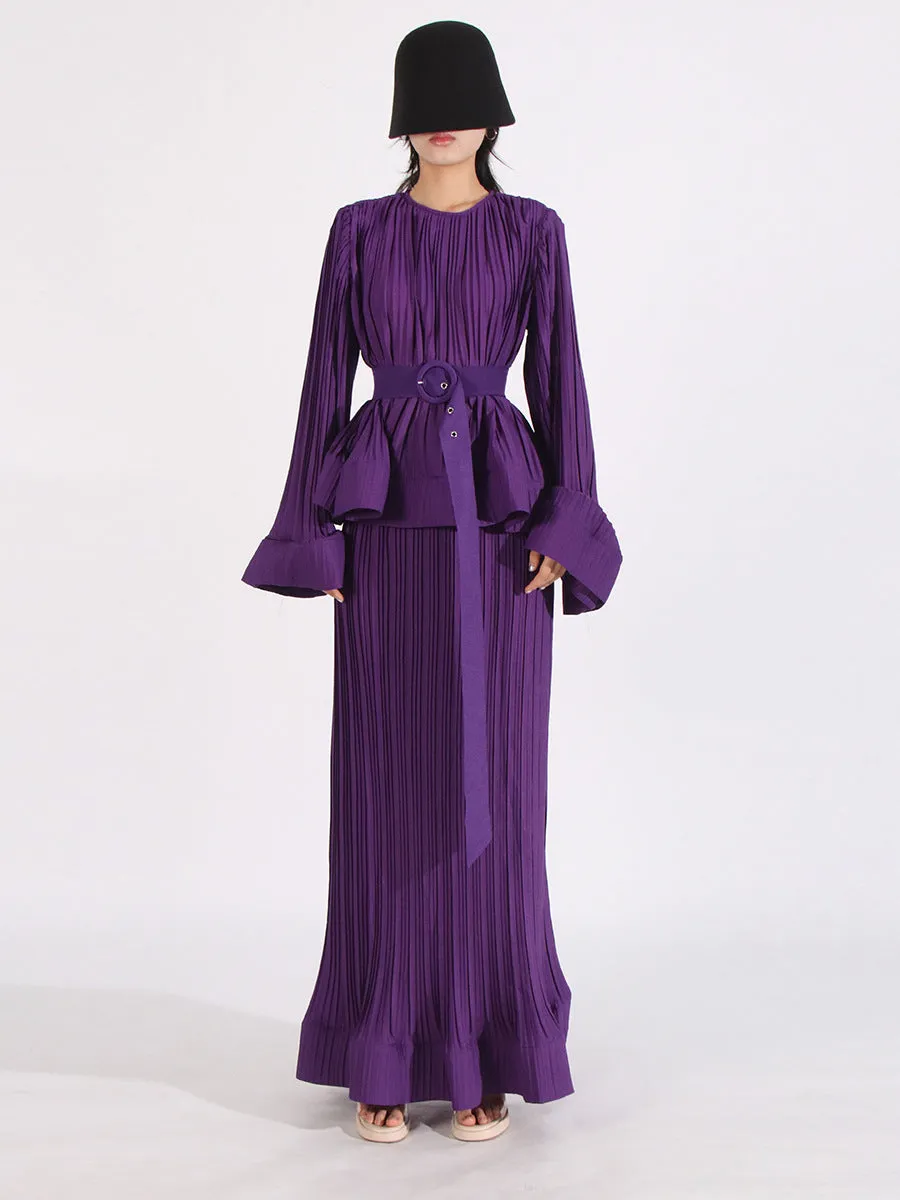 Elegant Long Sleeve Patchwork Ruffles Two-Piece Set