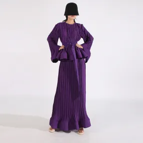 Elegant Long Sleeve Patchwork Ruffles Two-Piece Set