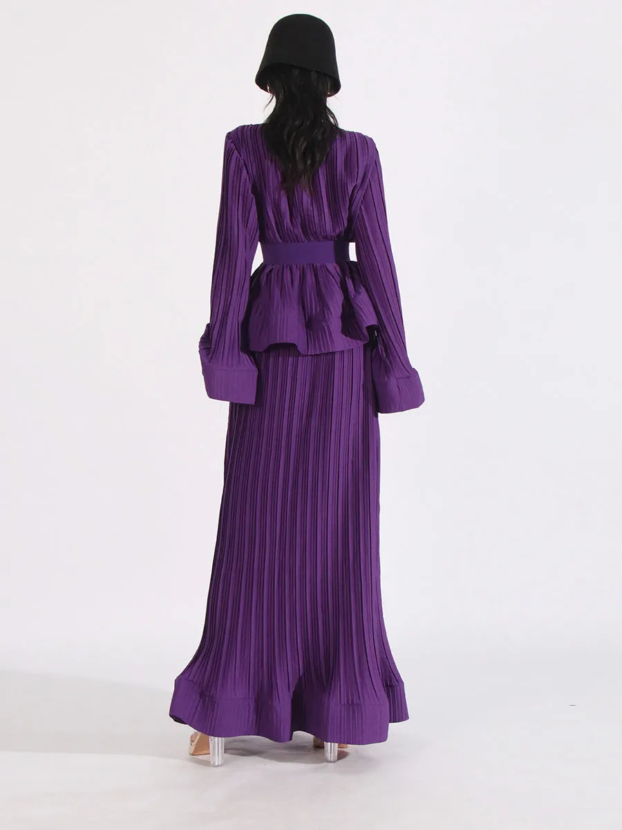Elegant Long Sleeve Patchwork Ruffles Two-Piece Set