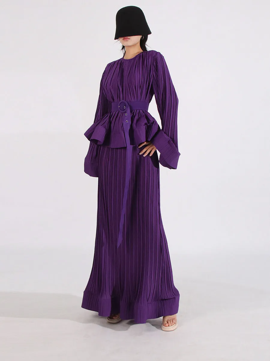 Elegant Long Sleeve Patchwork Ruffles Two-Piece Set