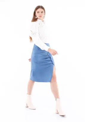 Elegant Slit Side High Waist Pencil Midi Skirt (Indigo)