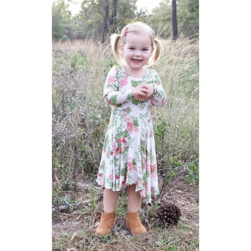 Everly Grey Toddler and Kids Girl Kendyl Kids Twirly Dress Beige Floral