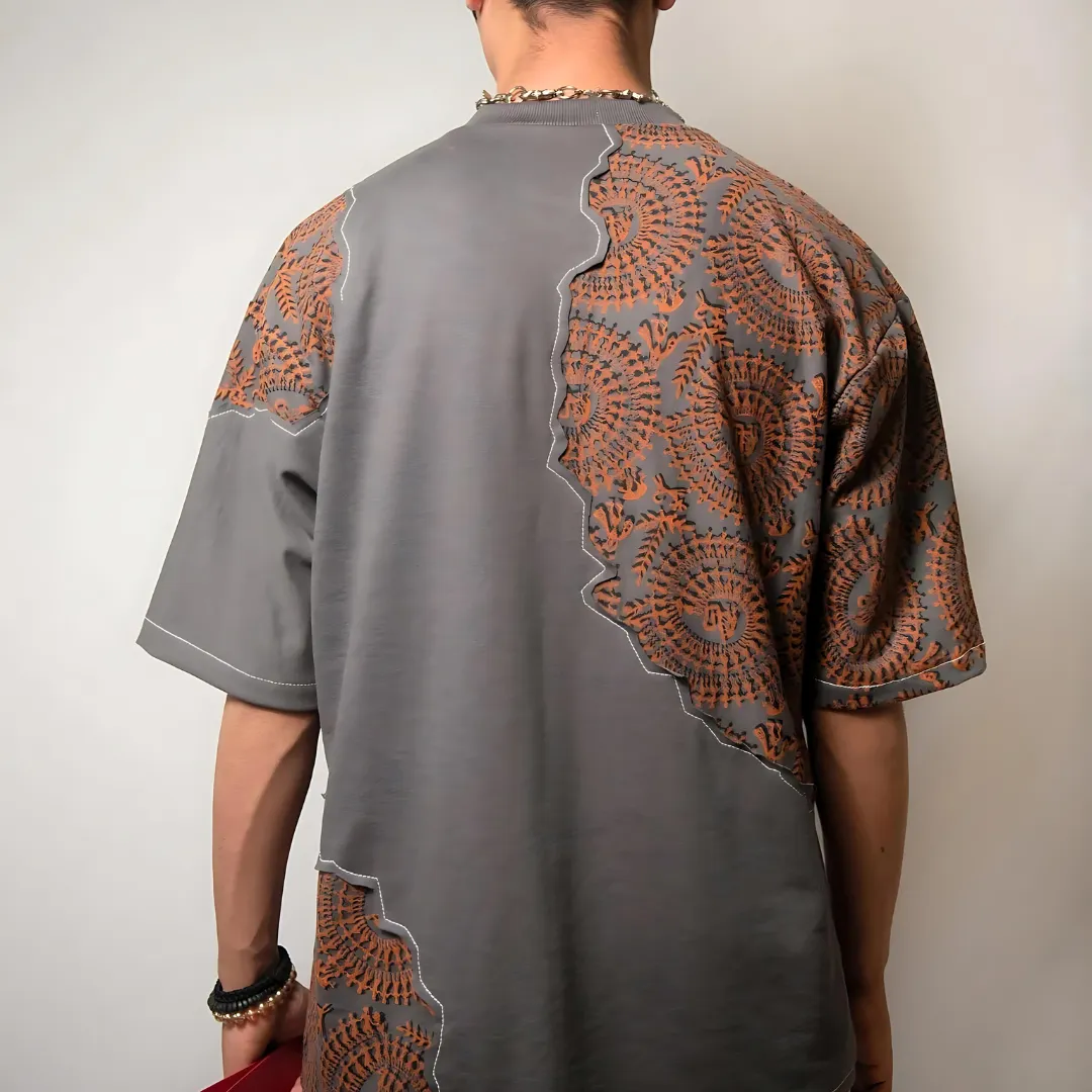 Farda Sunfest Blockprinted Grey T-Shirt