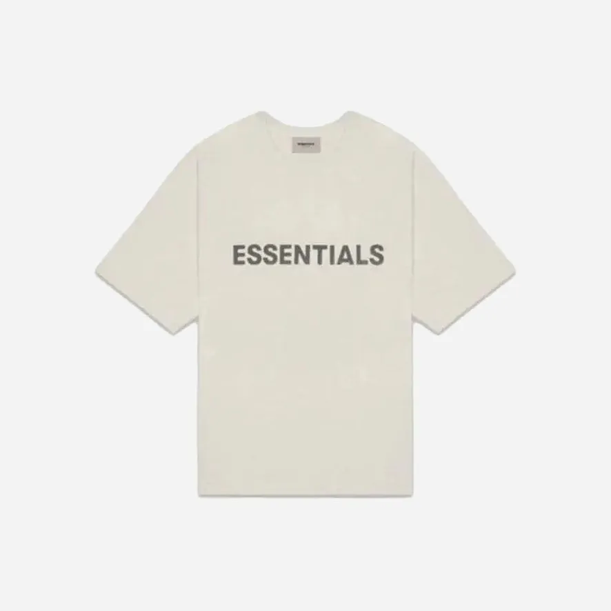 FEAR OF GOD ESSENTIALS BOXY T-SHIRT APPLIQUE LOGO OATMEAL