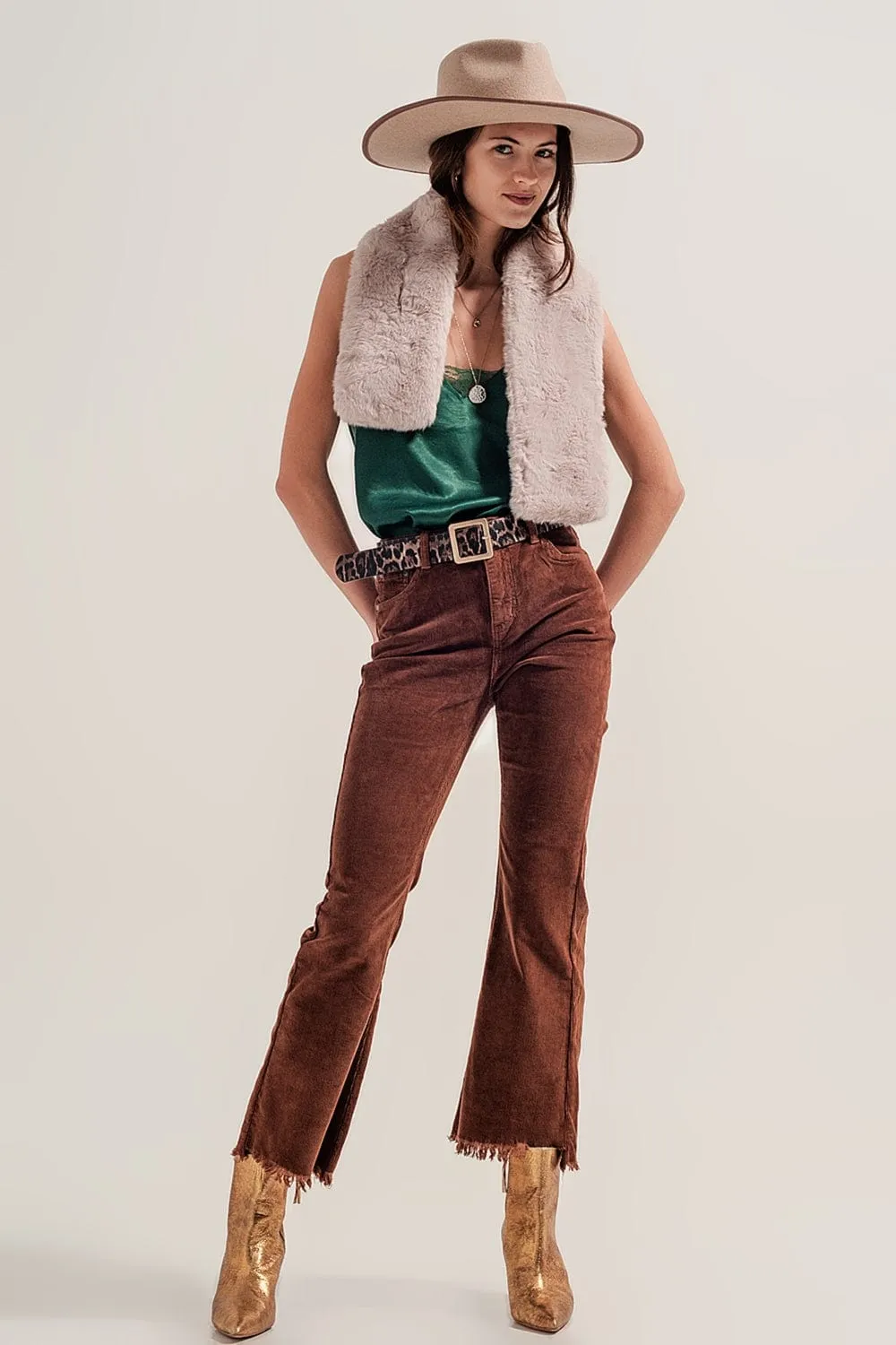 Flare Corduroy Pants In Brown