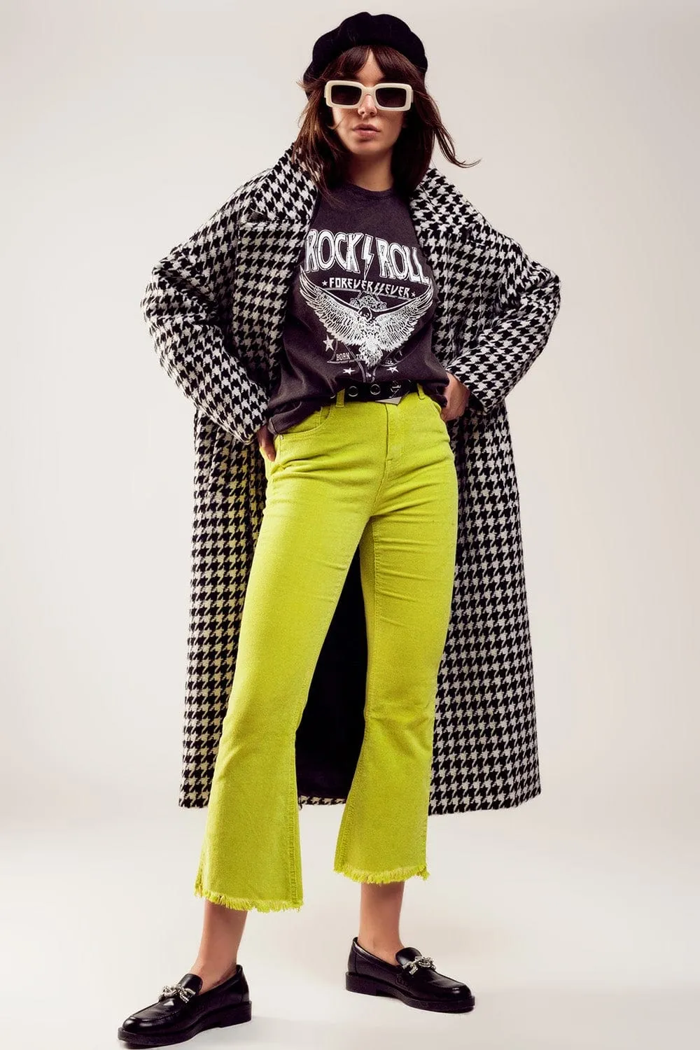 Flare Corduroy Pants In Lime Green
