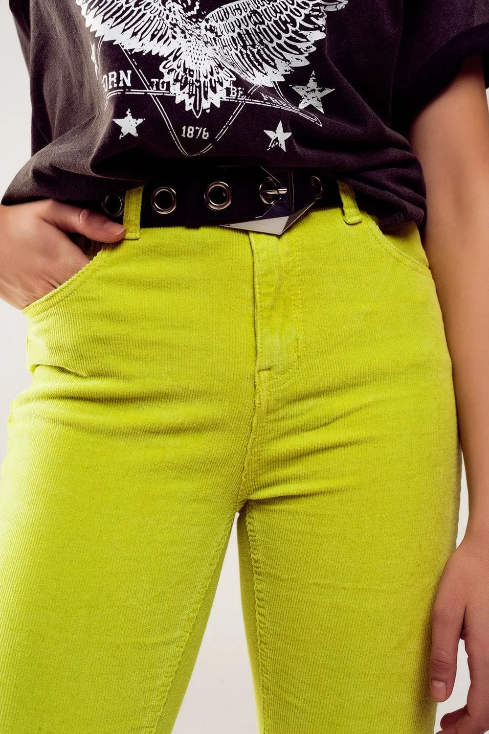 Flare Corduroy Pants In Lime Green