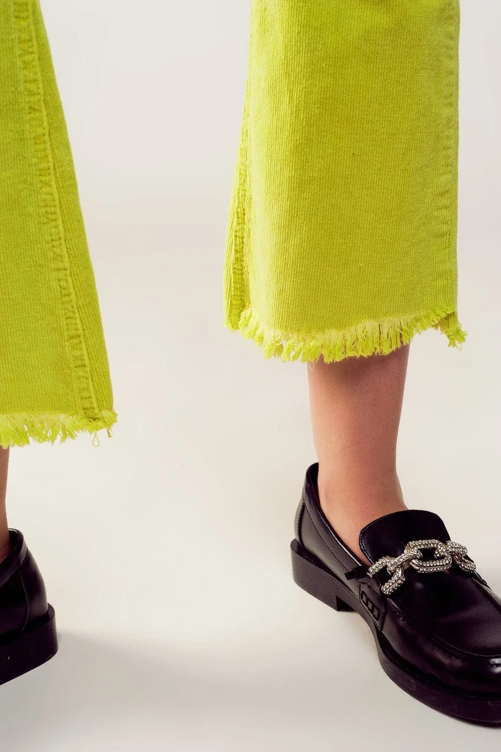 Flare Corduroy Pants In Lime Green