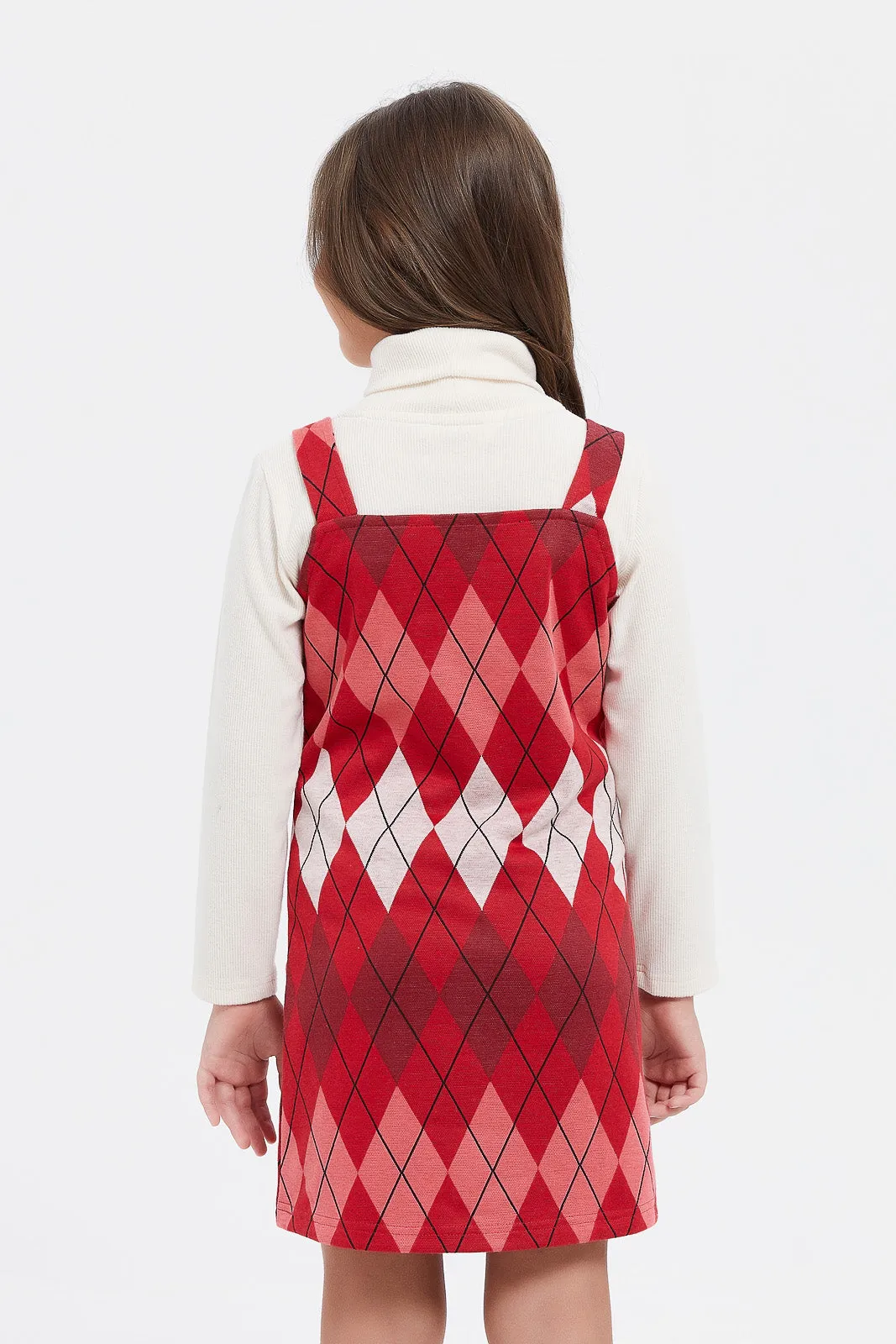 Girls Red Jacquard Dress Set (2 Piece)
