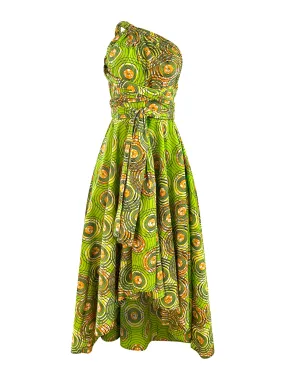 GREEN INFINITY AFRICAN PRINT HIGH-LOW DRESS