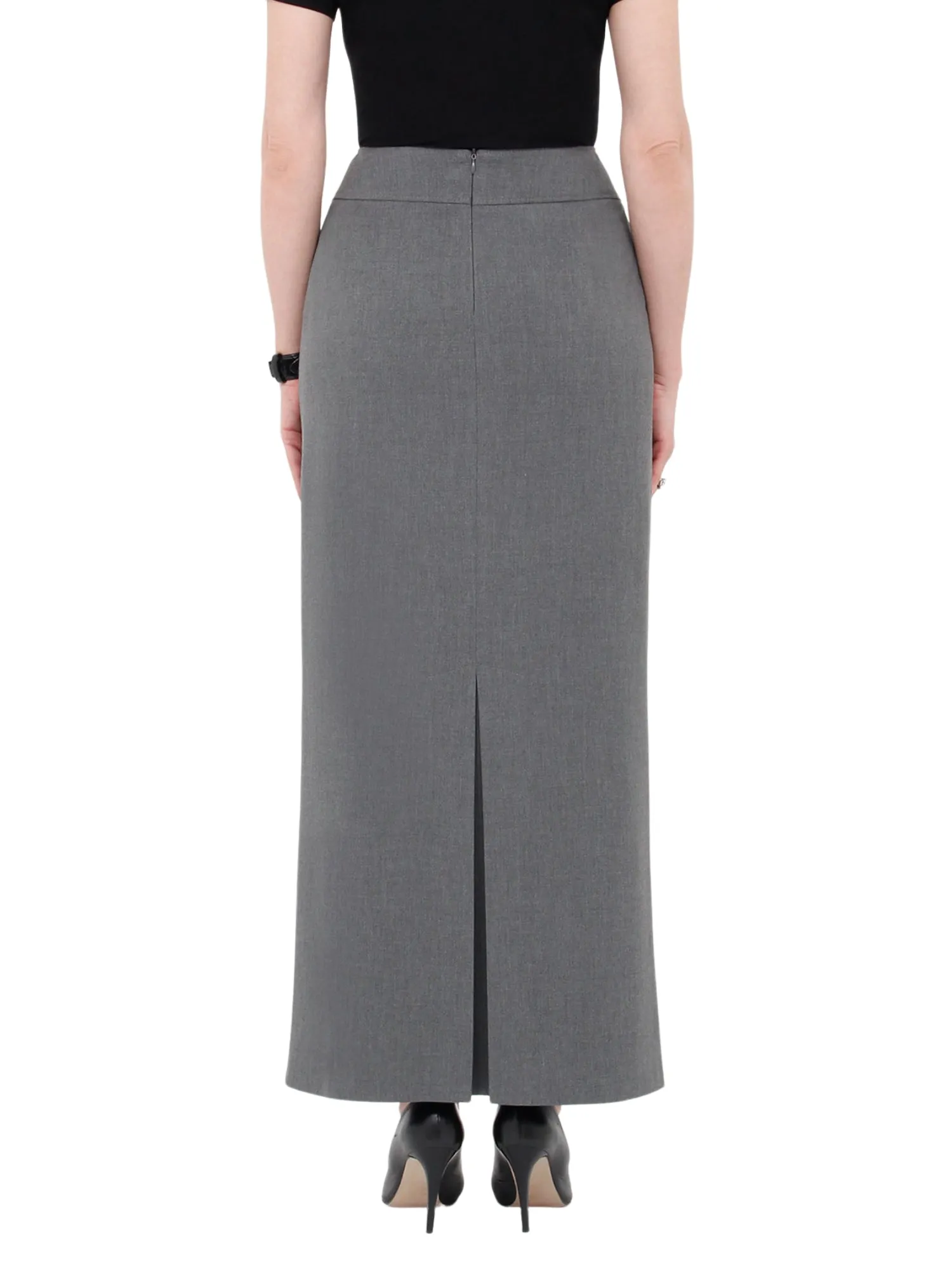 Grey Maxi Back Slitted Pencil Skirt