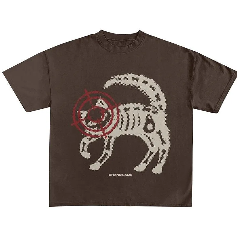 Grunge Aesthetic Cat Print Loose T-Shirt
