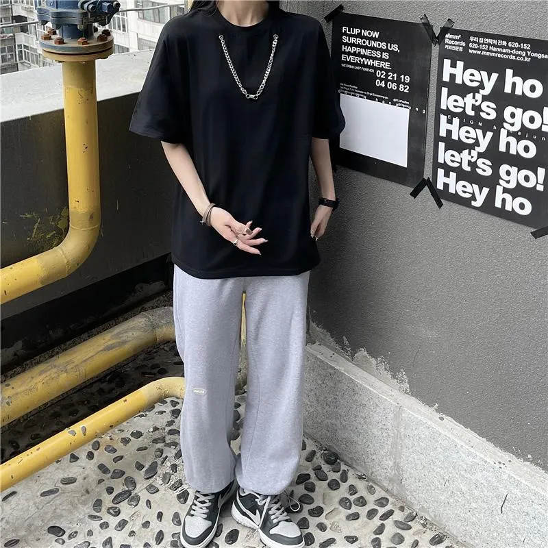 Grunge Aesthetic Oversized T-Shirt With Chain
